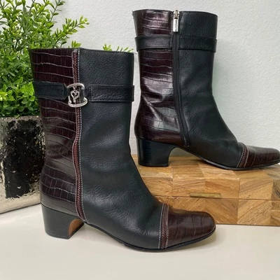 Botines Brighton Gretel Cuero Negro Cocodrilo Repujado Tacón Bloque Talla 7N Foto 1 de 4