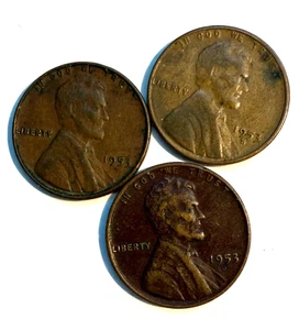 1953 P, D & S 3 pennies Lincoln Wheat - Picture 1 of 10