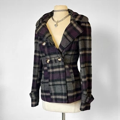 Abrigo Hidráulico Y2k Cuadros Guisante Chaqueta con Capucha Púrpura Academia Crepúsculo Gótico De Colección Foto 1 de 4