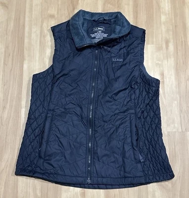 Женский стеганый флисовый жилет L.L.Bean L Petite с подкладкой темно-синий на молнии с передними карманами - Изображение 1 из 4