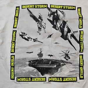 Vintage Operation Desert Storm Shirt Large 1991 Flugzeug Panzer Pride Militär 90er - Bild 1 von 7