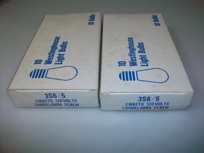 2 VINTAGE NOS BOXES 0F 10 EA. WESTINGHOUSE 3S6-5 CANDELABRA 3 WATT 120 V. BULBS - Image 1 of 4