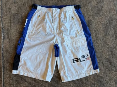 Pantalones Cortos Náuticos Para Hombre Vintage Polo Deportivo Blanco/Azul RL - 67 Estilo Moto Talla: L Foto 1 de 4