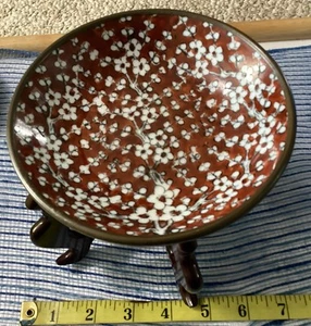 Posacenere giapponese dipinto a mano fiori di ciliegio Hh Hong Kong 6” con espositore - Foto 1 di 2