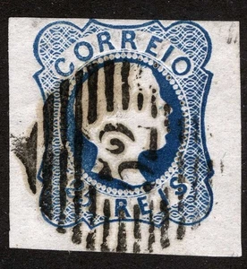 Portugal Sc 6a Blue 25r Type I King Pedro Black 57 in Grid Cancel - Picture 1 of 1