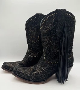 Botas vaqueras Corral para mujer negras y doradas estampadas florales de gamuza A4492 talla 9 - Imagen 1 de 17
