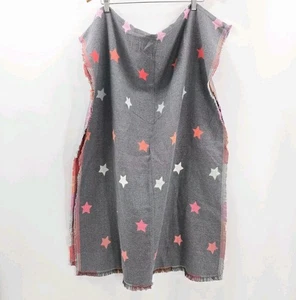 Talbots Blanket Scarf Gray Star Rayon Cotton Reversible Pink Plaid Fringe 28X72 - Picture 1 of 14
