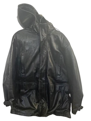 Andrew Marc Black Leather Mens Coat Size Large With 56% Duck Down Warm Heavy - Image 1 of 4