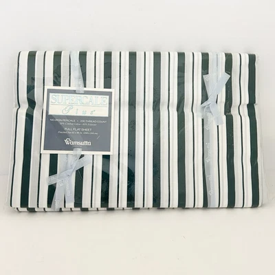Wamsutta Supercale Plus No Iron 200 TC Plus Stripe Green Full Flat Sheet USA NEW - Image 1 of 4