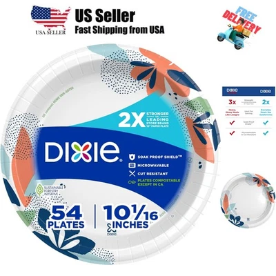 Большие бумажные тарелки, 10 дюймов, 54 штуки, в 2 раза прочнее, безопасны для микроволновой печи, пропитываются Proo... - Изображение 1 из 4