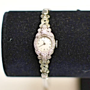 Vintage 14K Solid White Gold Ladies Mathey Tissot Watch with 32 Diamonds, Runs - Picture 1 of 9