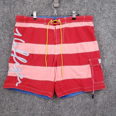 VINTAGE Tommy Hilfiger Swim Trunks Shorts Mens L Large Red Striped Swimwear - Image 1 of 4