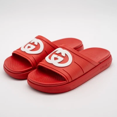 size 7G 7.5 US Gucci GG White Red Slides Sandals Interlocking Rubber - Image 1 of 4