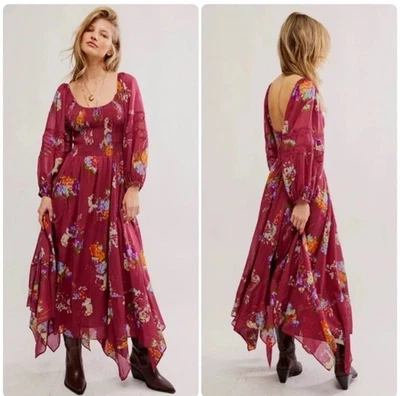 Vestido maxi floral Free People Morning Glory vermelho terra lenço M - Imagem 1 de 4