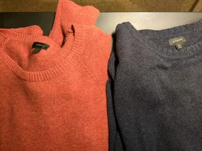(2) Suéteres de lana J.Crew para hombre XL azul naranja elástico suéter cuello redondo clásico Foto 1 de 4