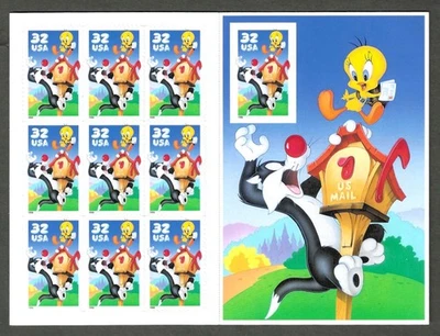3204 MNH Sheet of 10, 32-cent stamps - Sylvester & Tweety - CV $12.00 - Image 1 of 2