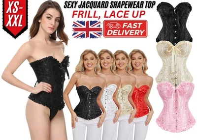 Women Sexy Overbust Boned Corset Burlesque Basque Top Lace-Up Costume Size 6-24 - Image 1 of 4