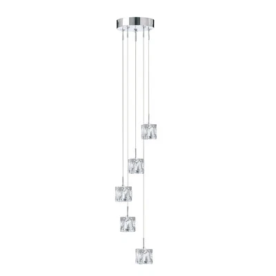 Lampadario Contemporaneo Ice Cube Acciaio Cromo Vetro Trasparente Led 26W 3000K - Immagine 1 di 4