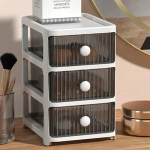 3 Tier Transparent Plastic Desk Organizer with Dustproof Drawers - Picture 1 of 4