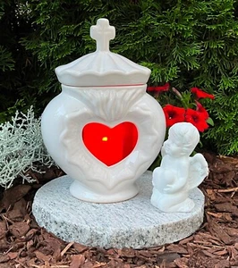 Grablampe Herz mit Sockel u. Engel ❤️ Grablaterne Grabschmuck Granitsockel - Bild 1 von 3