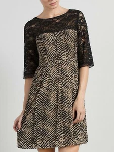 Dress Somerset By Alice Temperley Size UK 6 Animal Print Zig Zag gold Lace Top - Picture 1 of 4