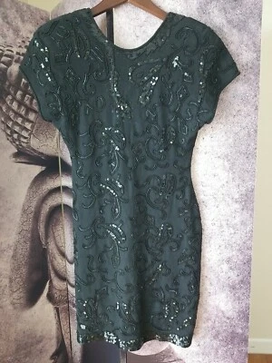 Vestido recto manga corta con cuentas negro de fiesta para mujer CARMEN MARC VALVO talla M Foto 1 de 4