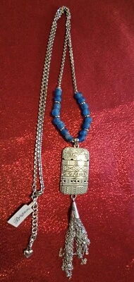 Nuevo con etiquetas Collar Largo Brighton Africa Stories Vidrio Plata Azul Cuentas Borla $98 Foto 1 de 4