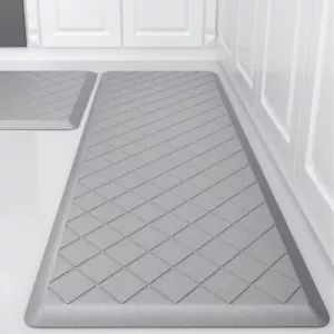 2 PCS Cushioned Kitchen Mat Anti-Fatigue Non-Skid Comfort Rug Grey Decor - Picture 1 of 7
