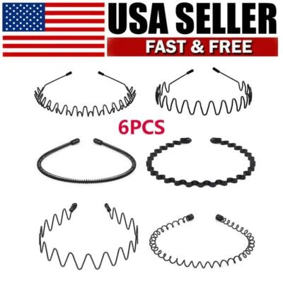6PCS Metal Hair Headband Wave Style Hoop Band Comb Sports Hairband Men Women - Image 1 of 4