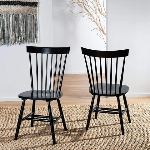 American Homes Collection Parker Country Farmhouse Wood Black Spindle Side Chair Cover