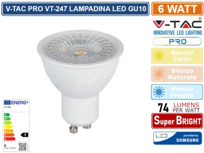 V-TAC PRO VT-247 LAMPADINA LED GU10 6W FARETTO SPOTLIGHT CHIP SAMSUNG 110° - Immagine 1 di 4