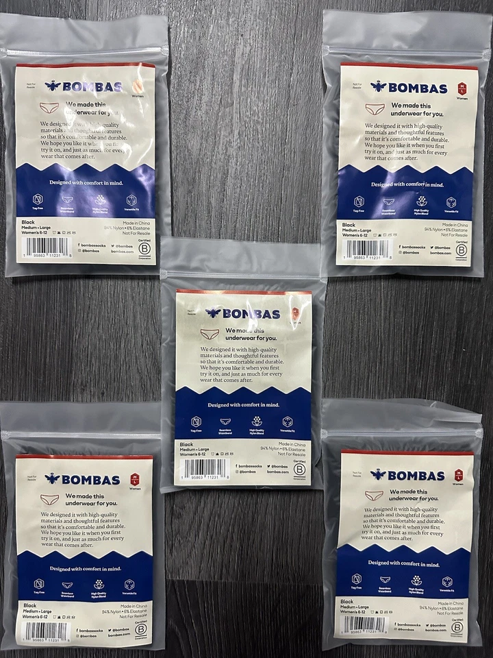 Set Of 5 Bombas Womens black Seamless Hipster Underwear Size M/L 6-12