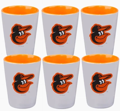 Baltimore Orioles MLB Color Interior Cerámica Shot Glass 2 OZ Juego de 6 Blanco Naranja Foto 1 de 2