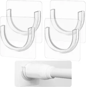 Paquete de 4 soportes para varillas de ducha con adhesivo fuerte, barra de cortina de ducha sin perforación Ho - Imagen 1 de 7