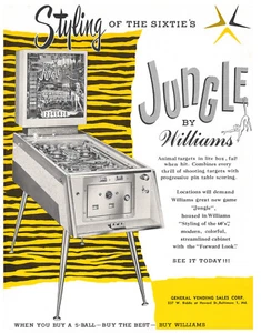 Jungle Williams Pinball Flyer / Ad / Brochure - Hard to Find - Mint - Foto 1 di 1
