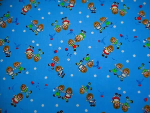 30s Reproduction Fabric By Half-Yard Raggedy Ann & Andy on Blue Premium Cotton - Picture 1 of 2