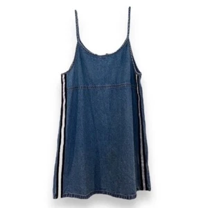 UNIF Scoop Neck Denim Piped Strappy Streetwear Designer Mini Dress L - Picture 1 of 8