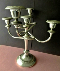 Vintage Candelabra 5 Arm Twisted Silver Plate Candle Holder in England Style - Picture 1 of 10