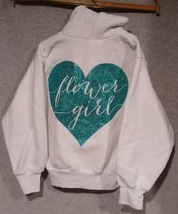 Flower Girl White Size Small 6/8 Zip Sweatshirt Hooded Wedding Party Marriage - Picture 1 of 6