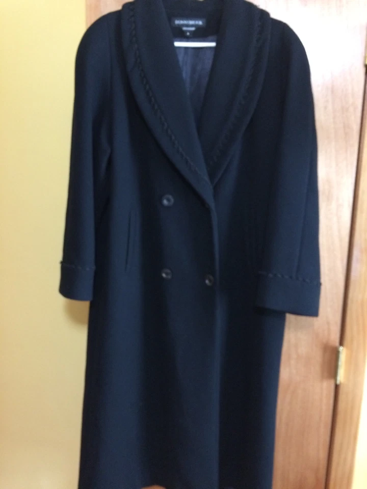 Womens Donny Brook Black Long Wool Double Breasted Trench Coat Size 6 - Image 1 of 4