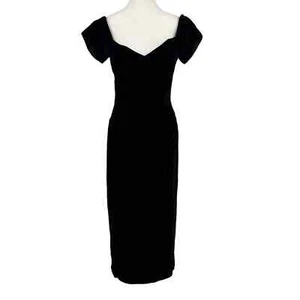 Vestido de Terciopelo Vintage Años 90 Hombro Descubierto ILGWU Novia Originales Negro Talla 12 - Imagen 1 de 14