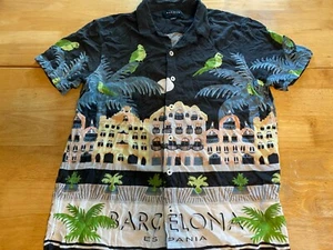 PacSun RARE Barcelona Espana Medium Short Sleeve Button Up Shirt Multicolor A05 - Picture 1 of 6