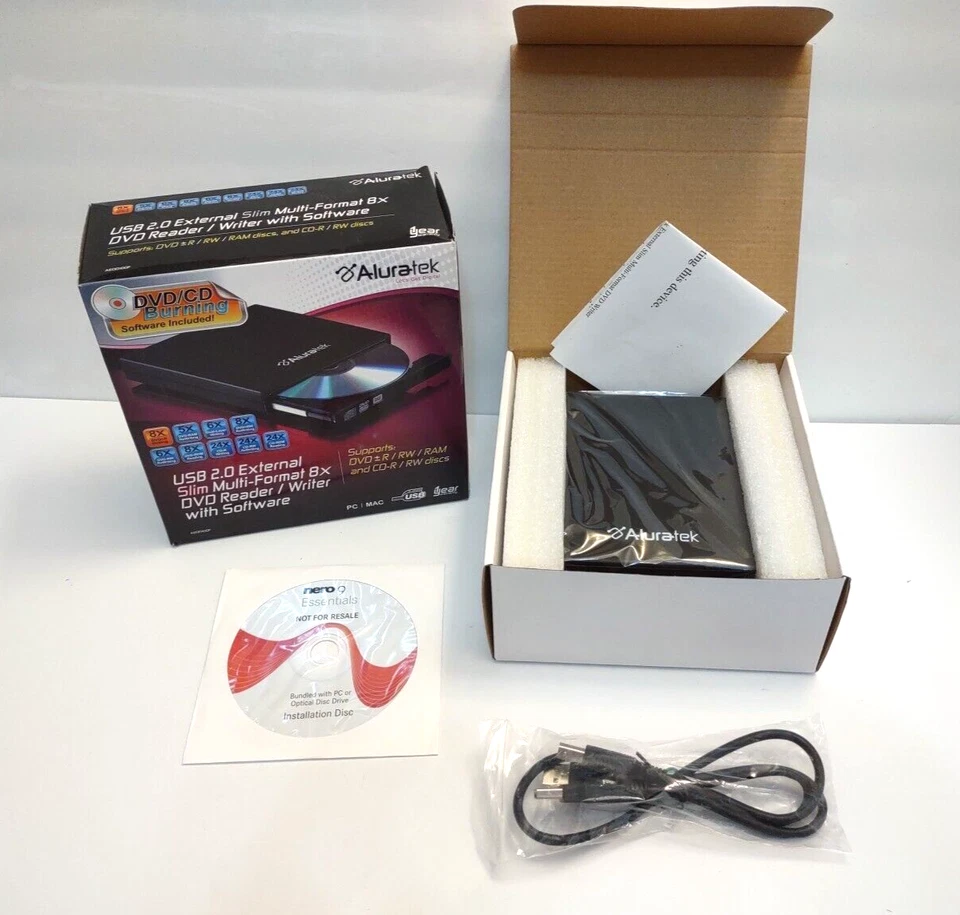 Aluratek AEOD100F USB 2.0 Externo Delgado Multiformato 8X Lector/Grabador de DVD Foto 1 de 4