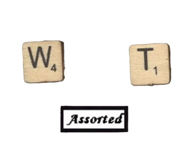 Mini Assorted Letters SCRABBLE TILE BUTTON STUD EARRINGS Word Game Funky Jewelry - Image 1 of 2