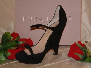 PURA LOPEZ TWO STRAP BLACK SUEDE PLATFORM WEDGE SANDAL SZ 41 OR SZ 10US NIB - Picture 1 of 5