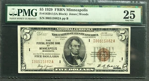1929 $5 FRBN  [] MINNEAPOLIS []   Fr  1850-I  []  PMG 25 ✔ I 00515882 A - Picture 1 of 3