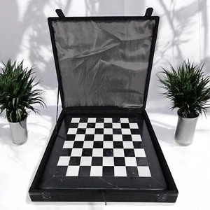 Tablero de ajedrez de mármol de 12" con caja de almacenamiento de regalo, tablero de ajedrez hecho a mano en blanco y negro - Imagen 1 de 15