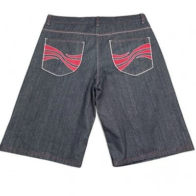 Винтажный Y2K Jinzu Jean шорты Jorts мужской размер 40 серый красный вышитый карман - Изображение 1 из 4