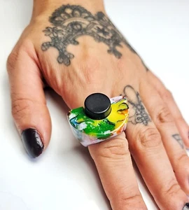 Sobral Geometria Circulo Half Moon Multicolor Artist Made Statement Ring Sz 9.25 - Picture 1 of 10
