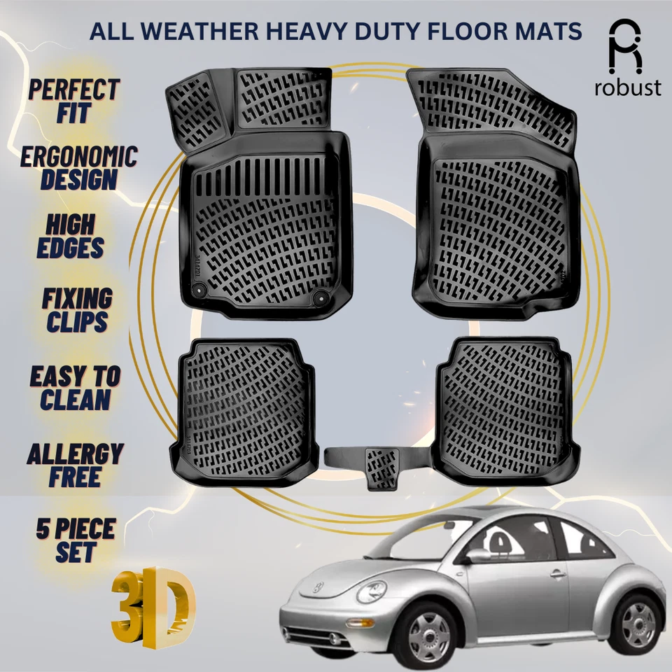 Floor Mats Liners For VW Volkswagen Beetle 1998-2011 All Weather Heavy Duty Rugs - Image 1 of 4